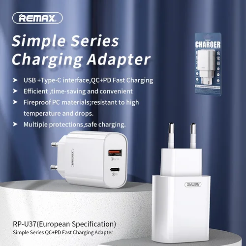Remax RP-U37 20W USB-C/USB-A Baltas image 2