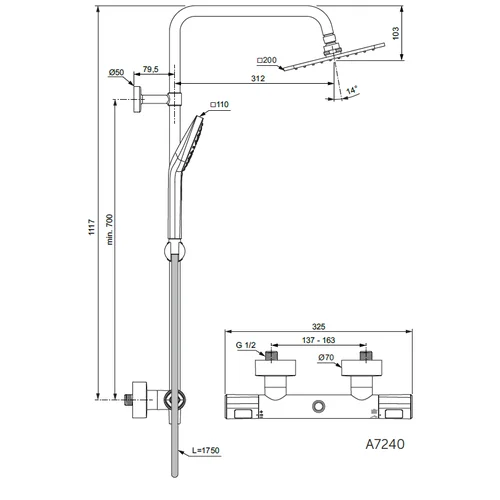 Ideal Standard CERATHERM T100 A7240AA termostatinė dušo sistema image 3