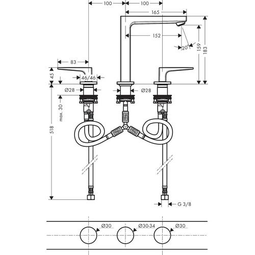 Hansgrohe Metropol 32515000 – 3 dalių praustuvo maišytuvas image 3