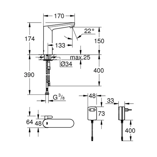 GROHE EUROSMART COSMOPOLITAN E Sensorinis maišytuvas praustuvui image 2