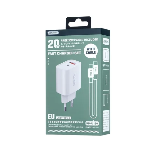 Remax RP-U120 20W įkroviklis USB-C/USB-A + USB-C kabelis 1.0m baltas image 2