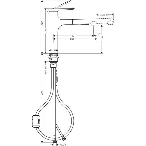 Hansgrohe Zesis M33 Nerūdijančio plieno plautuvės maišytuvas su ištraukiama žarna image 2