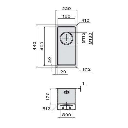 Falmec Como 18 SCO1800U.00#SSF virtuvės plautuvė 180x400 mm image 2