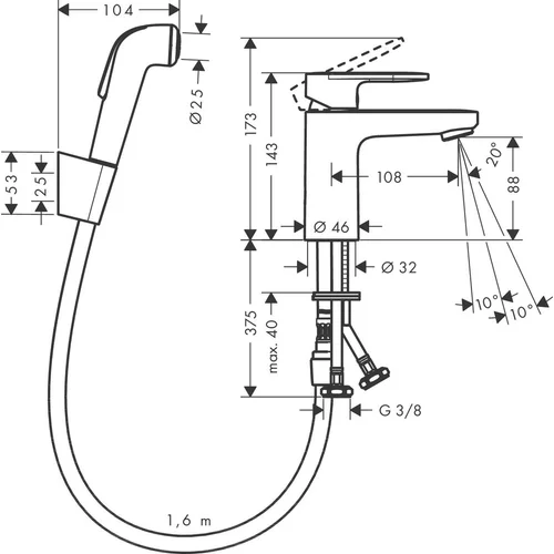 Hansgrohe Vernis Blend 71215000 praustuvo maišytuvas Chromo, 160 cm ilgio dušo žarna image 2