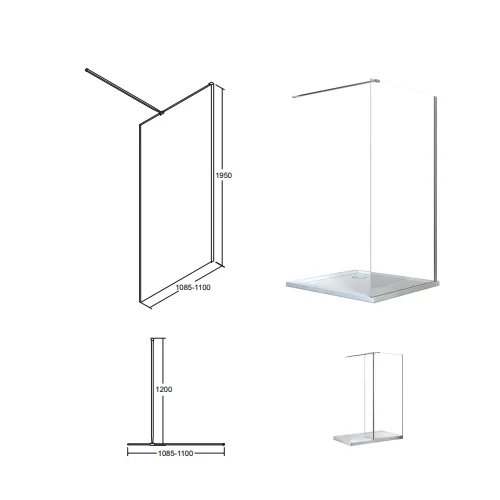Dušo sienelė Besco Aveo 110 Walk In AV-110-195-C, 110 cm x 195 cm image 3