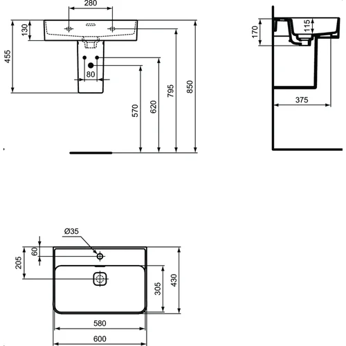 Praustuvas Ideal Standard STRADA II 60cm, baltas, T300001 image 2