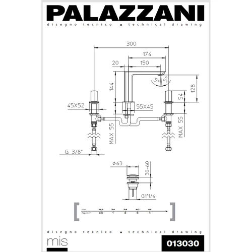 Maišytuvas praustuvui MIS su dugno vožtuvu, Palazzani image 3