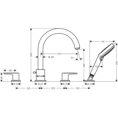 Hansgrohe Vernis Blend 71456670 – Juodas matinis, vonios kraštui montuojamas image 2