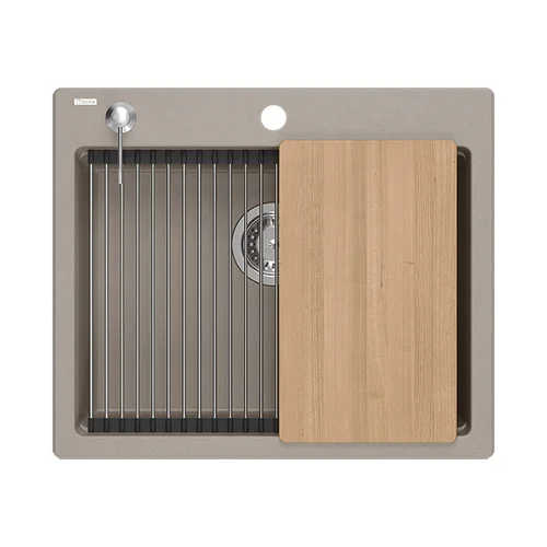 QUADRON KURT 110 plautuvė su dozatoriumiu ir medine lenta taupe image 1