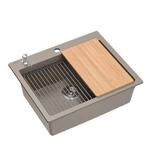 QUADRON KURT 110 plautuvė su dozatoriumiu ir medine lenta taupe image 2
