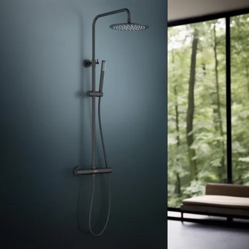 BlueWater Boston BOS-ZKPN.400 juodos matinės spalvos virštinkinė termostatinė dušo sistema image 3