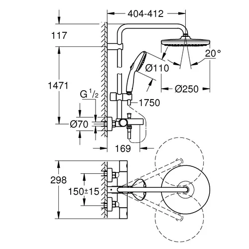 Grohe Termostatinė dušo sistema Tempesta System 250 26672001 image 2