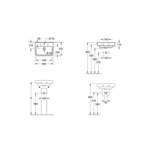 Villeroy & Boch O.Novo 43444501 Praustuvas 450x370 mm Balta image 2