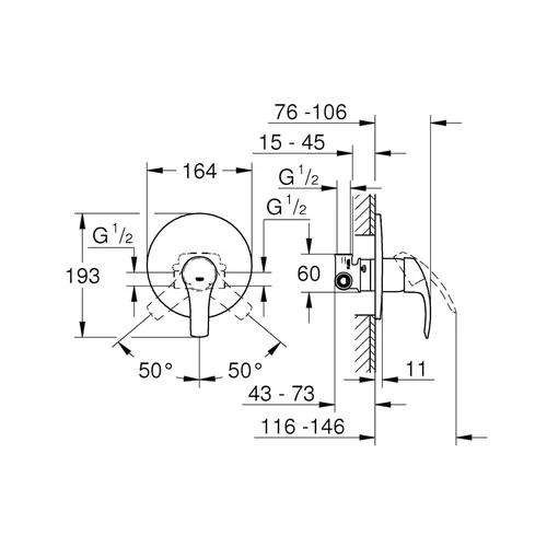 Grohe Eurosmart New potinkinis vieno išėjimo dušo maišytuvas su potinkine dalimi image 2