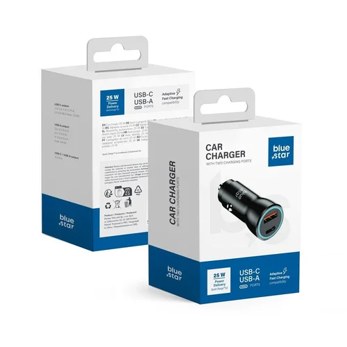 Blue Star 25W USB-C/USB-A automobilinis įkroviklis juodas image 2