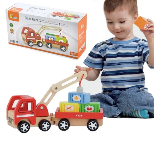 Viga Toys Medinis Kranas Su Konteineriais image 1
