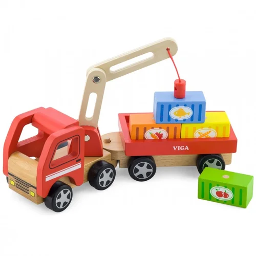 Viga Toys Medinis Kranas Su Konteineriais image 3