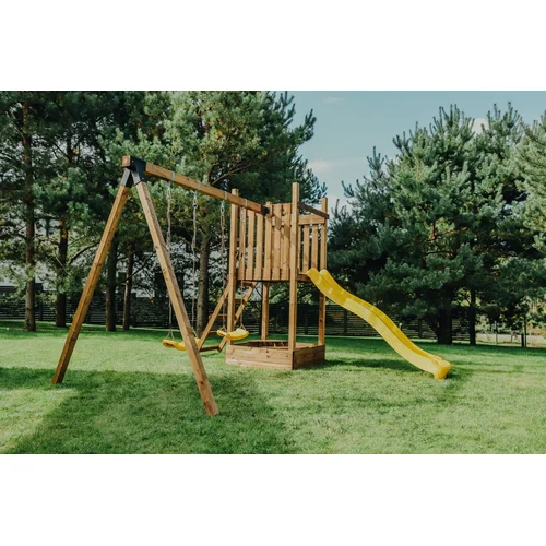 Medinė vaikų žaidimų aikštelė HATIS „Zuku“ su priedais, geltona image 3