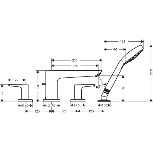 Hansgrohe Talis E 71748990 – 4 skylių vonios maišytuvas image 2
