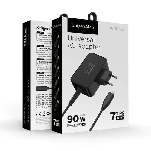 Kruger&Matz universalus 90W juodos spalvos nešiojamojo kompiuterio įkroviklis image 1