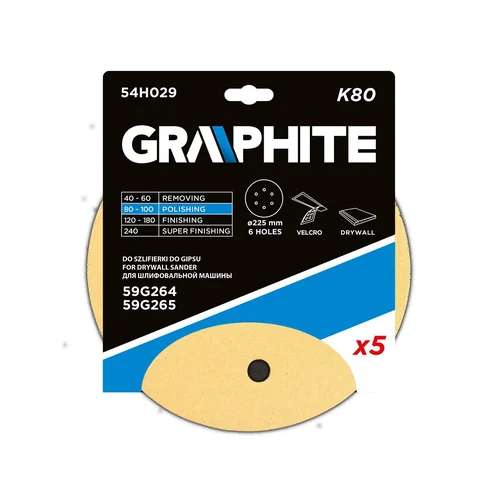GRAPHITE Šlifavimo popierius 225 mm K80 5 vnt 59G264/59G265 image 2