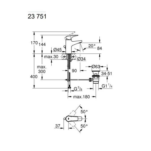 Grohe BauFlow 23751000 praustuvo maišytuvas su dugno vožtuvu Chromo image 2