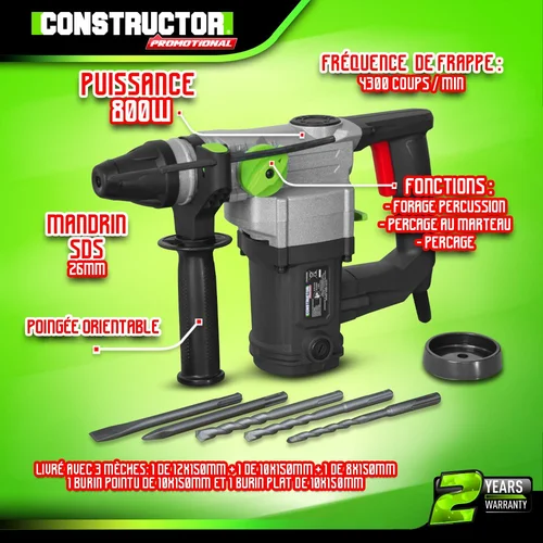 Smūginis gręžtuvas Constructor Promotional, 800 W image 2