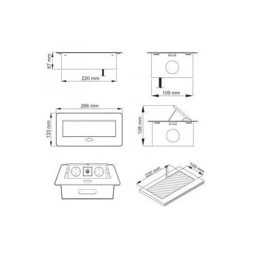 Design Light įmontuojamas ilgintuvas, 3 m, 2 vietos, USB A+C image 2