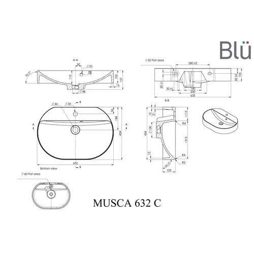 BLU MUSCA 632 Akmens masės praustuvas 632 x 434 mm image 2