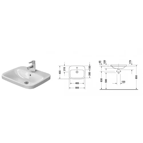 Praustuvas Duravit DuraStyle 56 cm, 0374560000 image 2