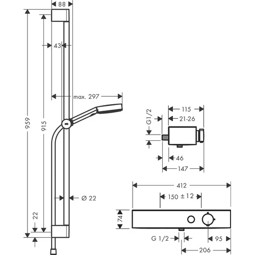 Hansgrohe Pulsify Select 24270000 chromo termostatinis dušo komplektas image 2