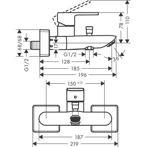 Hansgrohe Vernis Shape 71453000 Chromo vonios maišytuvas image 2