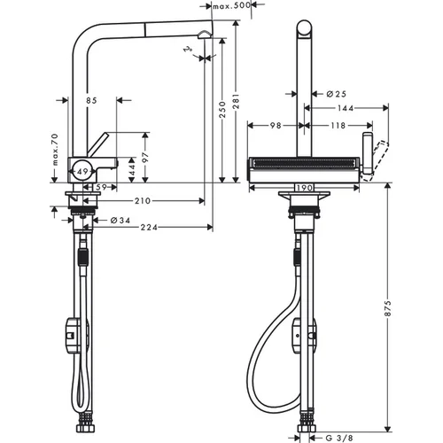 Hansgrohe Aquno Select M81 73836670 virtuvinis maišytuvas su ištraukiama žarna image 2