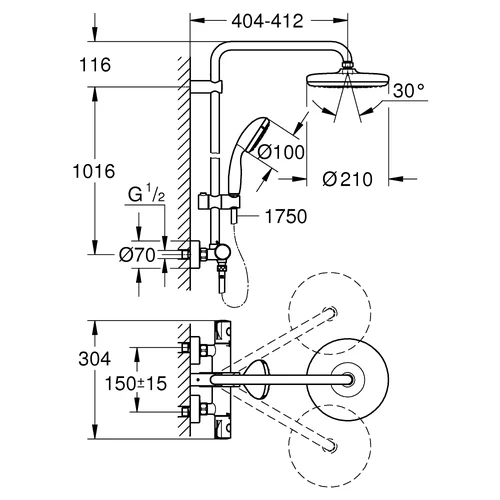 Termostatinė dušo sistema GROHE Tempesta System 210, 26848000 image 2