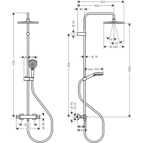 Hansgrohe Vernis Blend 240 1jet EcoSmart Termostatinė dušo sistema, 26428670, Juoda matinė image 2