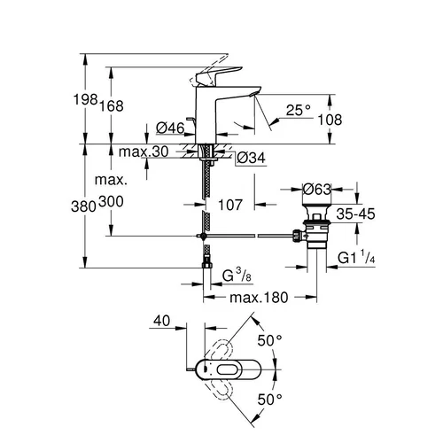 Grohe Bauloop praustuvo maišytuvas su dugno vožtuvu (aukštesnis) M 23762000 image 3