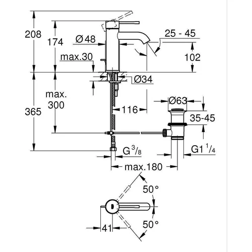 GROHE Essence S 24171001 praustuvo maišytuvas chromo spalvos dugno vožtuvu image 2