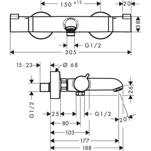 Hansgrohe Ecostat Comfort 13114000 Termostatinis vonios maišytuvas image 2