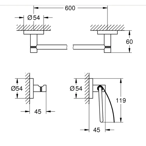 Grohe ESSENTIALS GUEST 3in1 vonios aksesuarų komplektas image 2
