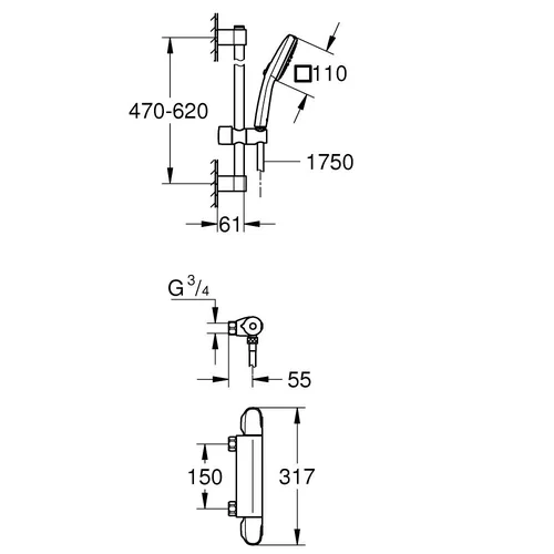 Grohe Grohtherm 1000 termostatinė dušo sistema 34819005 image 2