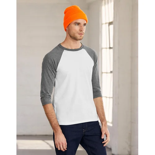 Bella+Canvas 3200 Unisex marškinėliai su 3/4 rankovėmis, S, White/Neon Orange image 2