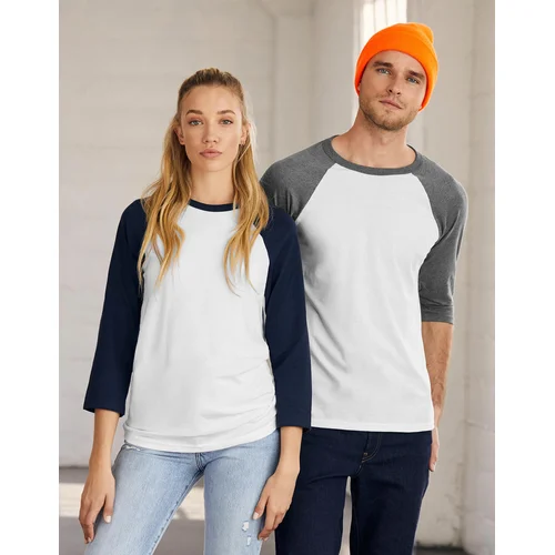 Bella+Canvas 3200 Unisex marškinėliai su 3/4 rankovėmis, S, White/Neon Orange image 3