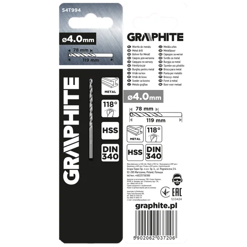 GRAPHITE HSS grąžtas 54T994, prailgintas, 4,0 mm image 2