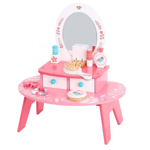 TOOKY TOY Rožinis medinis kosmetinis staliukas su veidrodžiu image 1