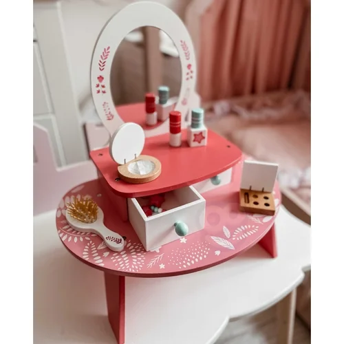 TOOKY TOY Rožinis medinis kosmetinis staliukas su veidrodžiu image 3