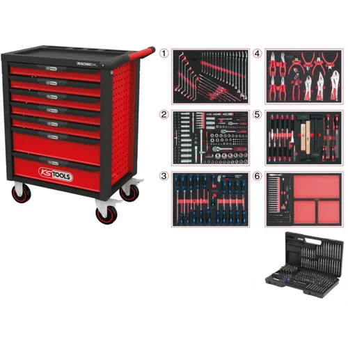 KS Tools Įrankių vežimėlis RACINGline, 7 stalčiai +598 vnt įrankių image 1