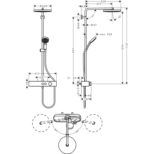 Hansgrohe Pulsify S 260 1jet EcoSmart, juoda matinė, 24221670 image 2