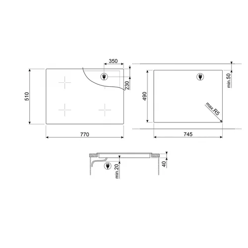 SMEG SE484EMTD, 77 cm pločio Juoda kaitlentė image 2