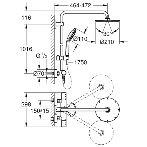 Grohe Euphoria System 210 dušo sistema su termostatu image 2
