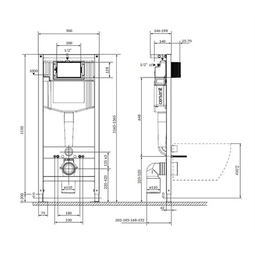 Cersanit Mesta D206 komplektas rėmas ir juodas mygtukas image 3